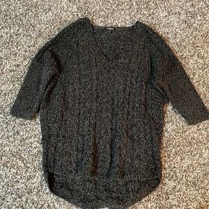 Express Cable Sweater. V-Neck. 3/4 sleeves. Olive Green and Black. Lg.